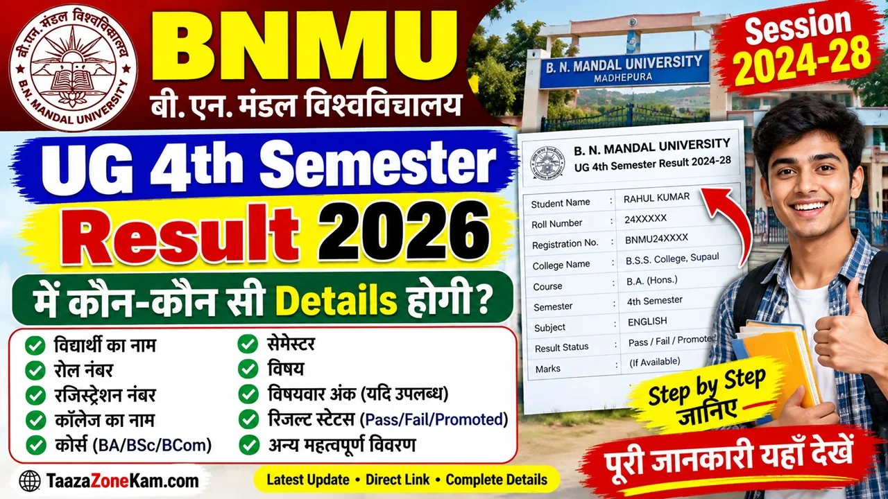 Read more about the article BNMU UG 4th Semester Result Kaise Check Kare 2026: बीए, बीएससी, बीकॉम चतुर्थ सेमेस्टर का रिजल्ट कैसे चेक करें?