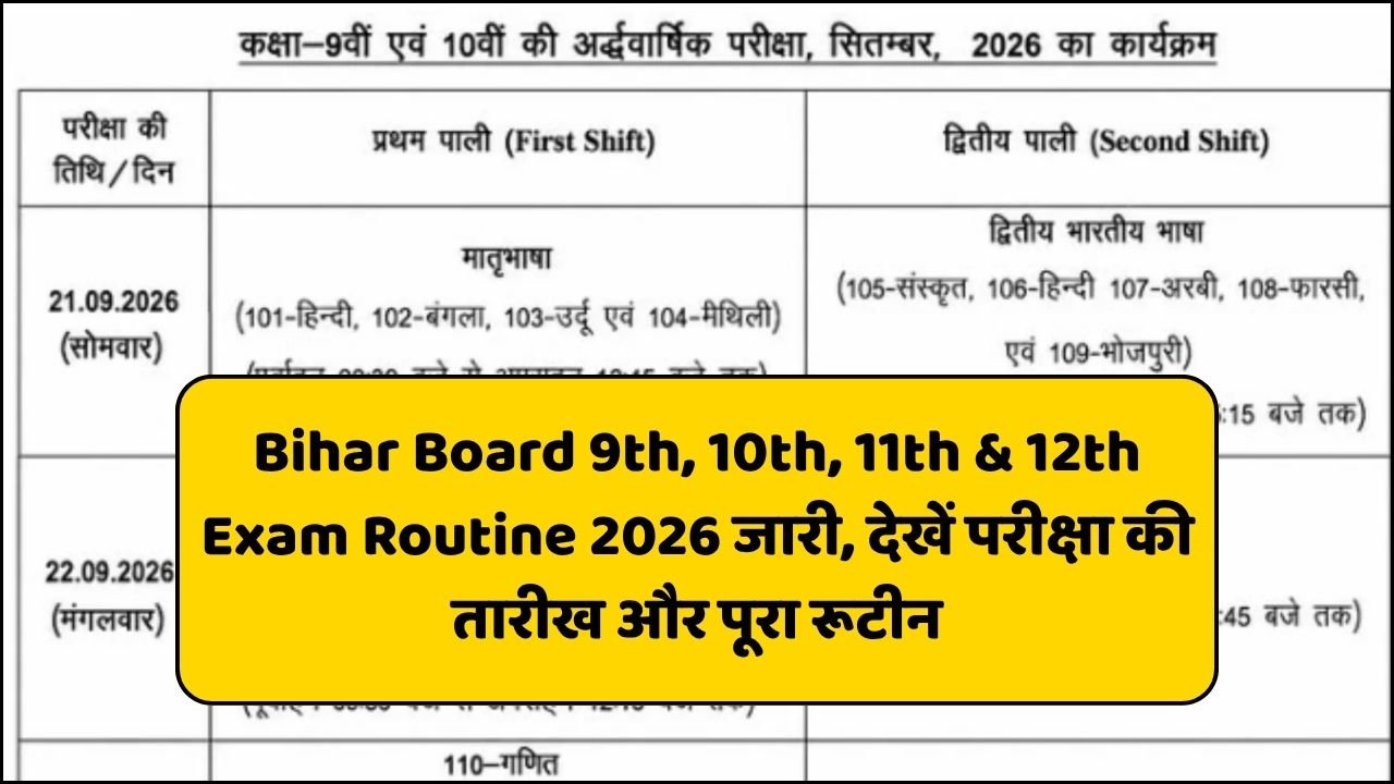 Read more about the article Bihar Board 9th, 10th, 11th & 12th Exam Routine 2026 जारी, देखें परीक्षा की तारीख और पूरा रूटीन
