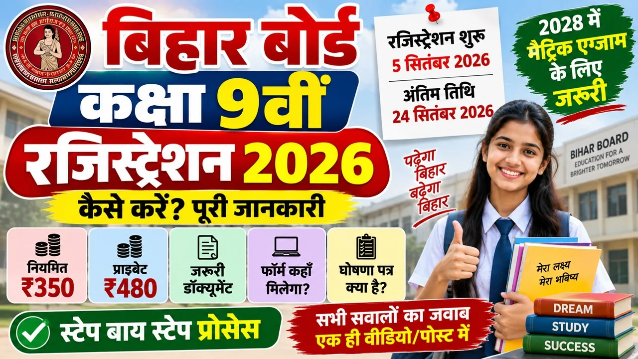 Read more about the article Bihar Board 9th Registration 2026: शुल्क, जरूरी डॉक्यूमेंट और पूरा प्रोसेस