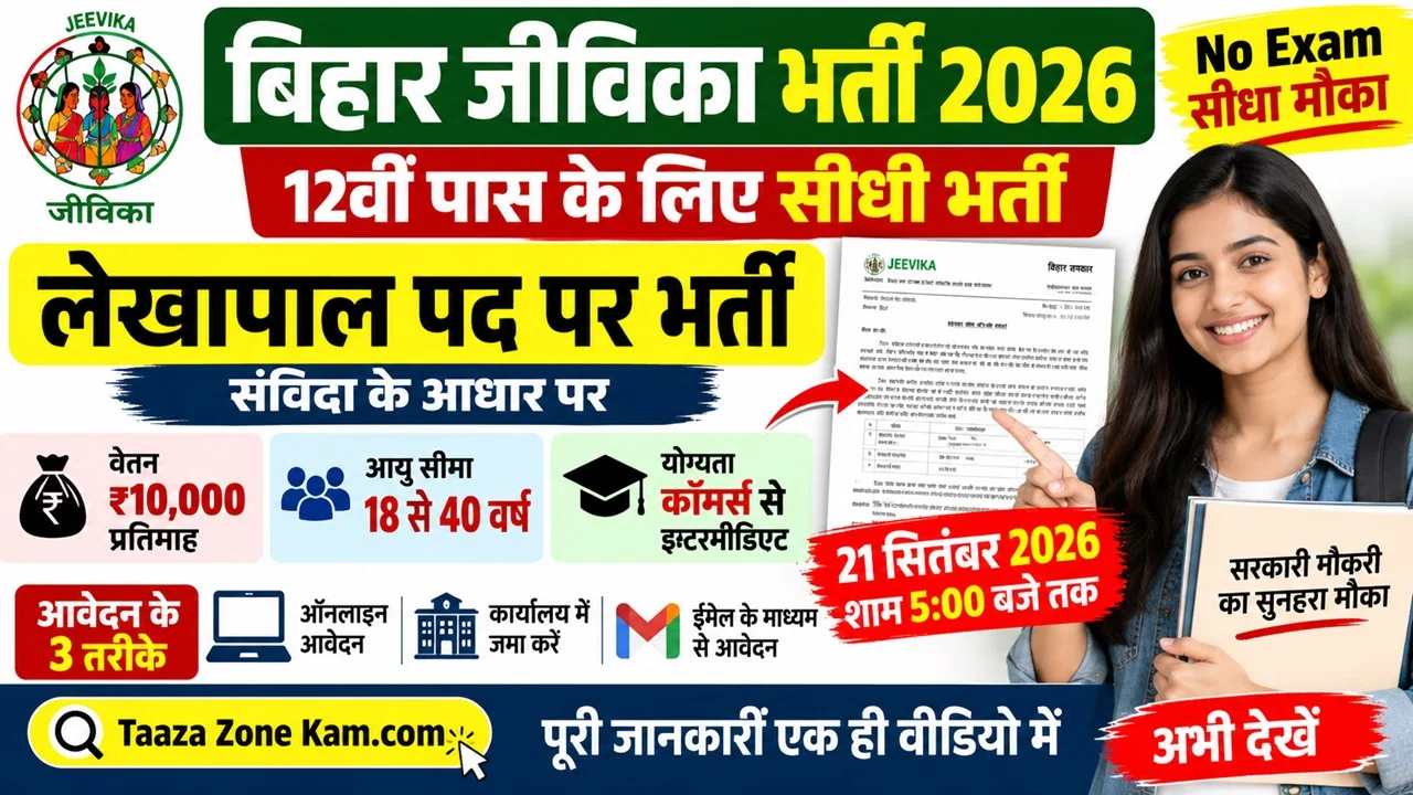 Read more about the article Bihar Jeevika Lekhapal Vacancy 2026: 12वीं पास के लिए संविदा भर्ती