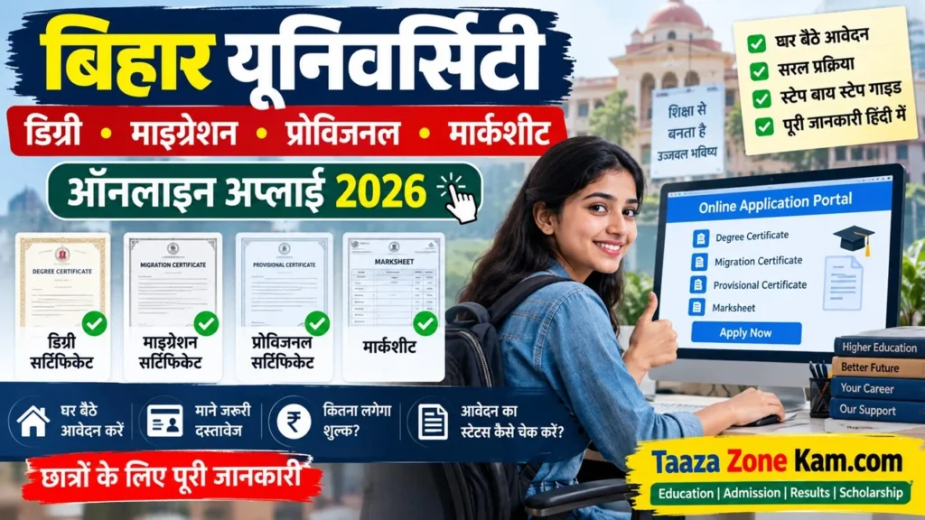 Bihar University Migration Certificate Online 2026: बिहार यूनिवर्सिटी डिग्री, माइग्रेशन, प्रोविजनल और मार्कशीट ऑनलाइन अप्लाई 2026