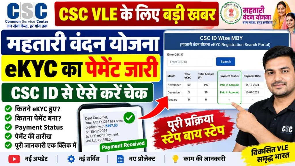 CSC VLE eKYC Payment 2026: महतारी वंदन योजना eKYC पेमेंट जारी, CSC ID से ऐसे करें चेक