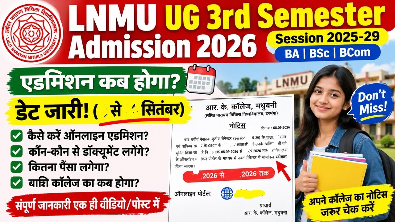 Read more about the article LNMU UG 3rd Semester Admission 2026: BA, BSc, BCom Session 2025-29